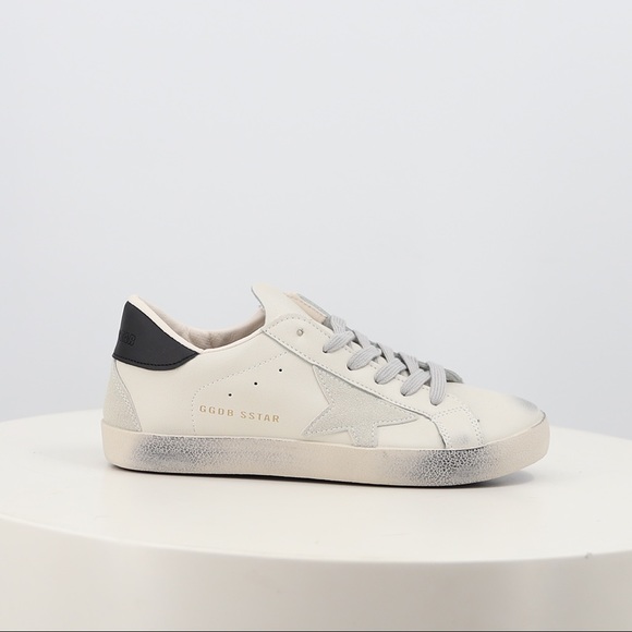 Women’s Distressed Sneaker with grey star detailing in white faux leather - Picture 2 of 13